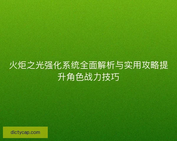 火炬之光强化系统全面解析与实用攻略提升角色战力技巧